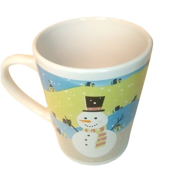 Snowman Coffee Mugs Set of 2 Large 16oz White Blue Green Ceramic - Picture 2 of 4